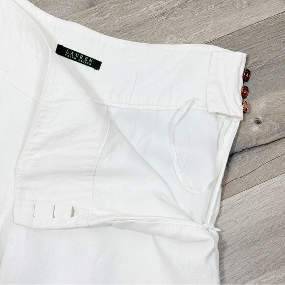 Lauren Ralph Lauren Linen Sailor Button Wide Leg Crop Trouser Pants White 6 - Picture 7 of 14